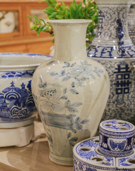 Blue and White Pheasant Fairy Vase