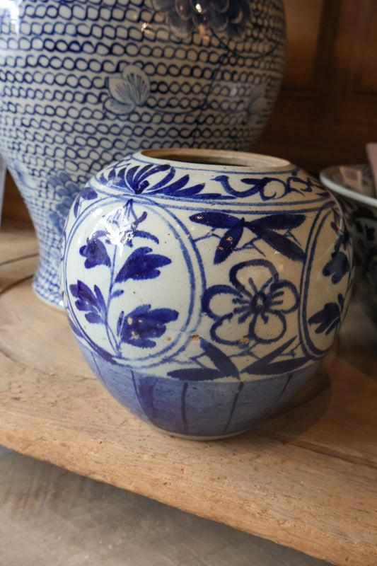 Blue & White Flower Motif Jar