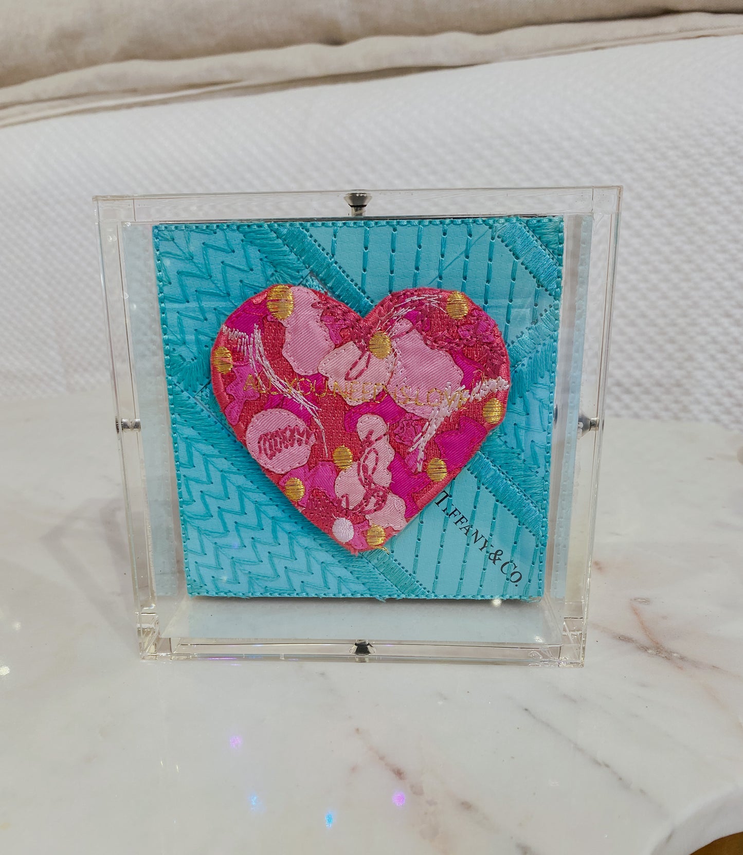 Pink Heart on Tiffany Blue Petite 5x5