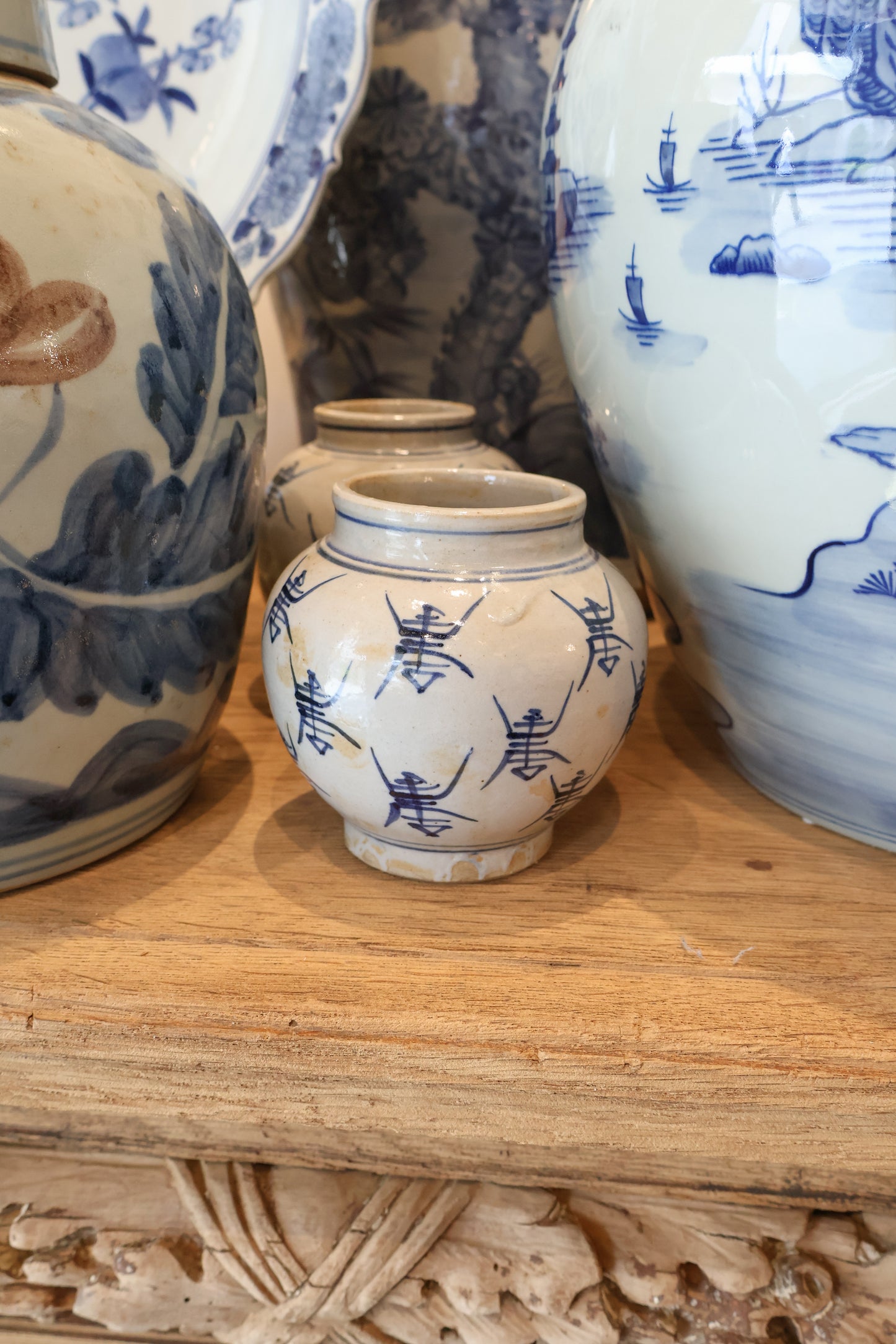 Small Hand Painted Blue and White Jar