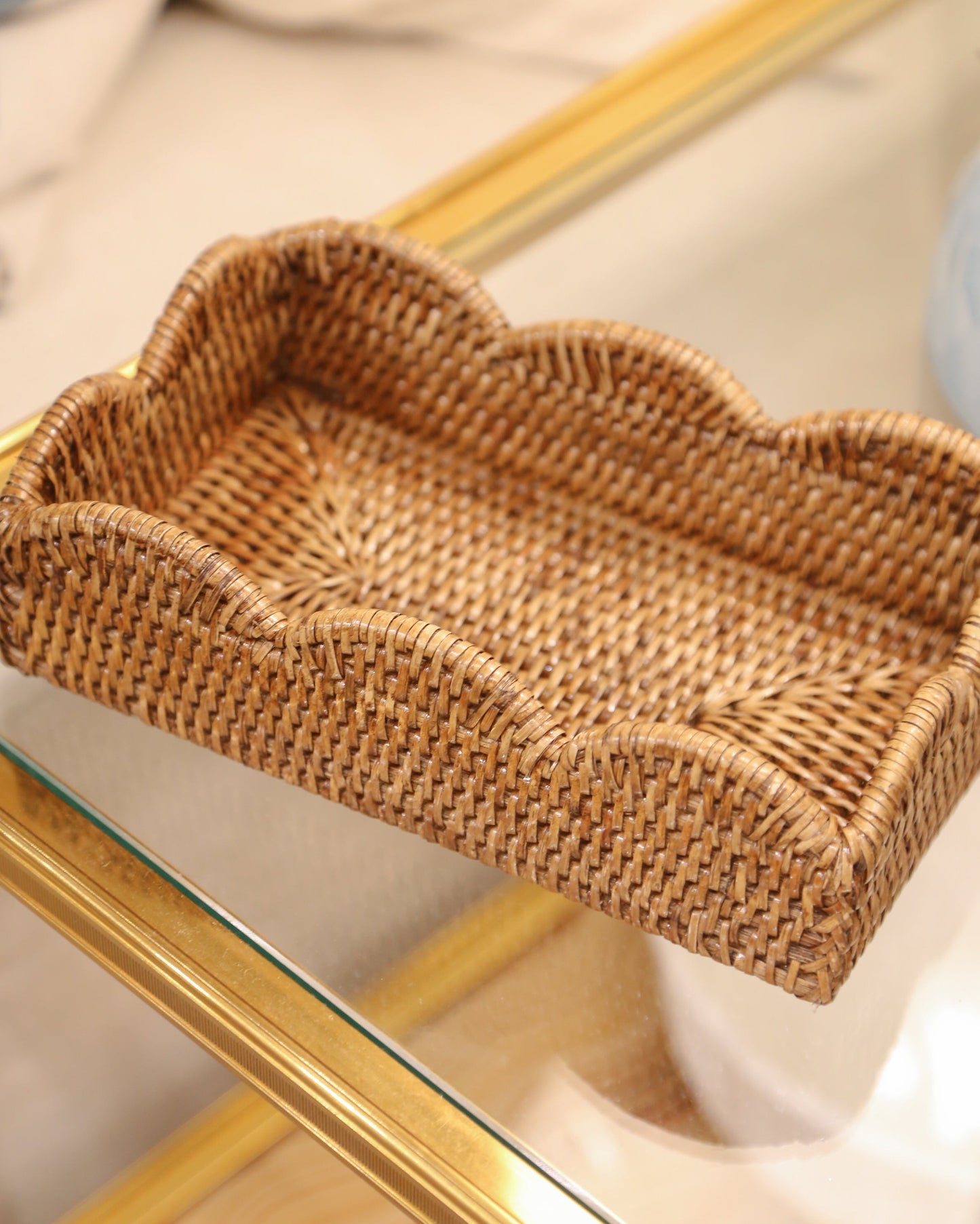 Rattan Scalloped Guest Towel Napkin Holder