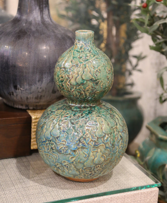 Speckled Green Gourd Carving Vase