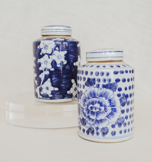 Blue and White Mini Cylinder Jar