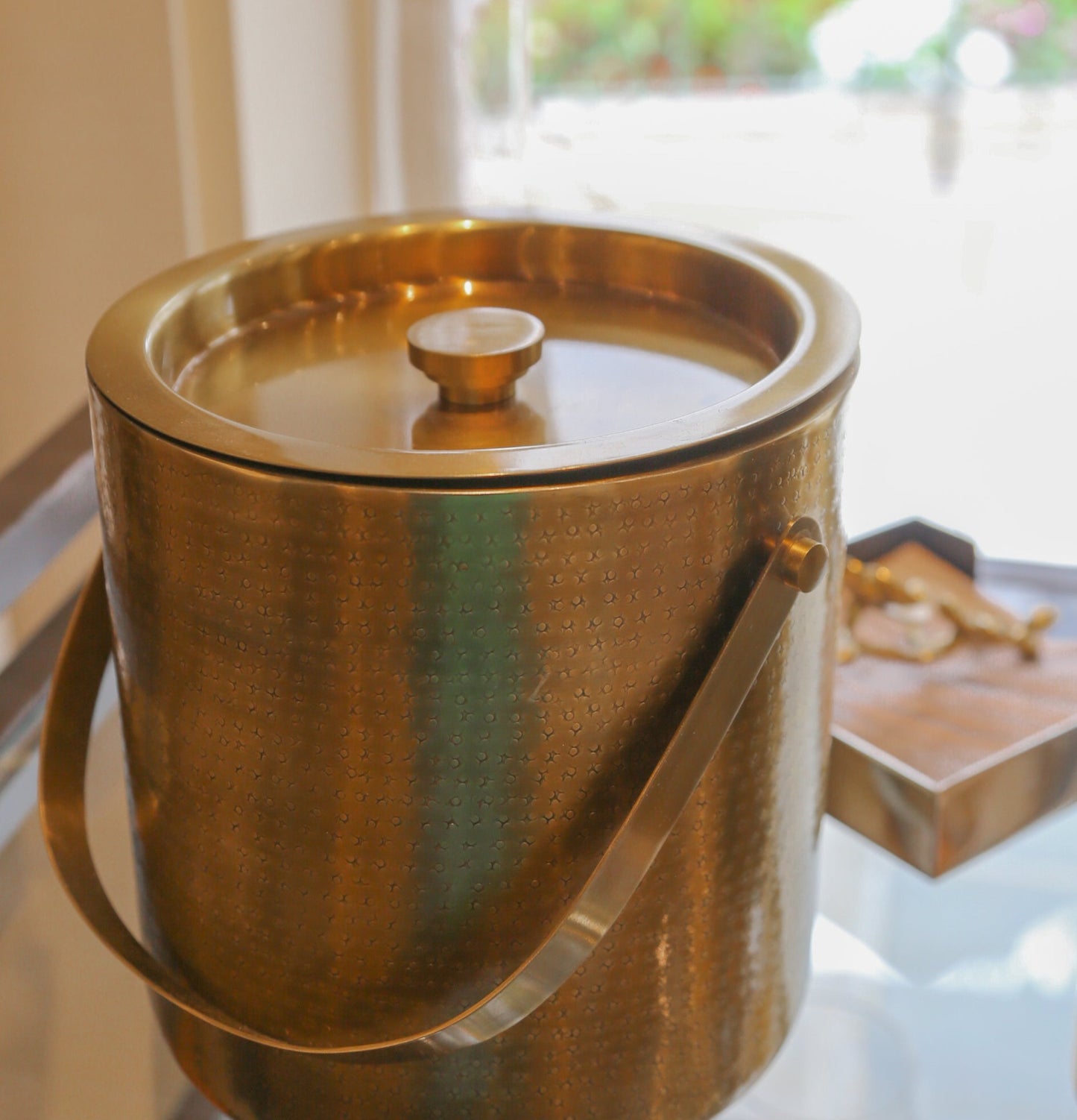 Large Gold Ice Bucket and Tongs