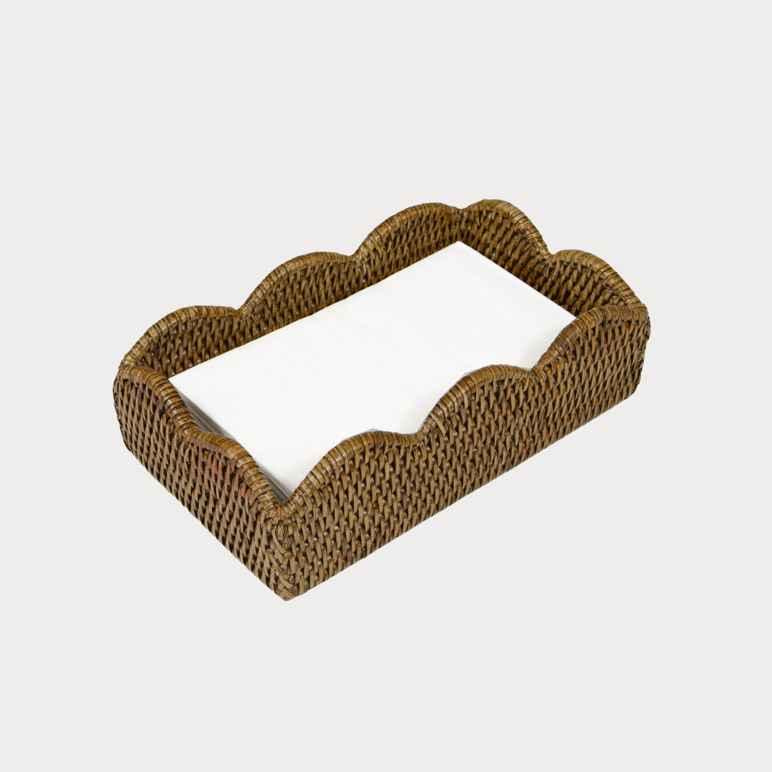 Rattan Scalloped Guest Towel Napkin Holder