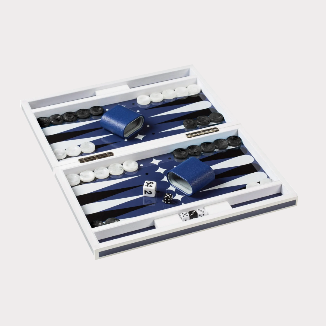 White and Blue Backgammon Set