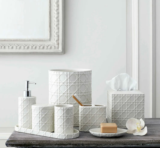 White Rattan Porcelain Bath Collection