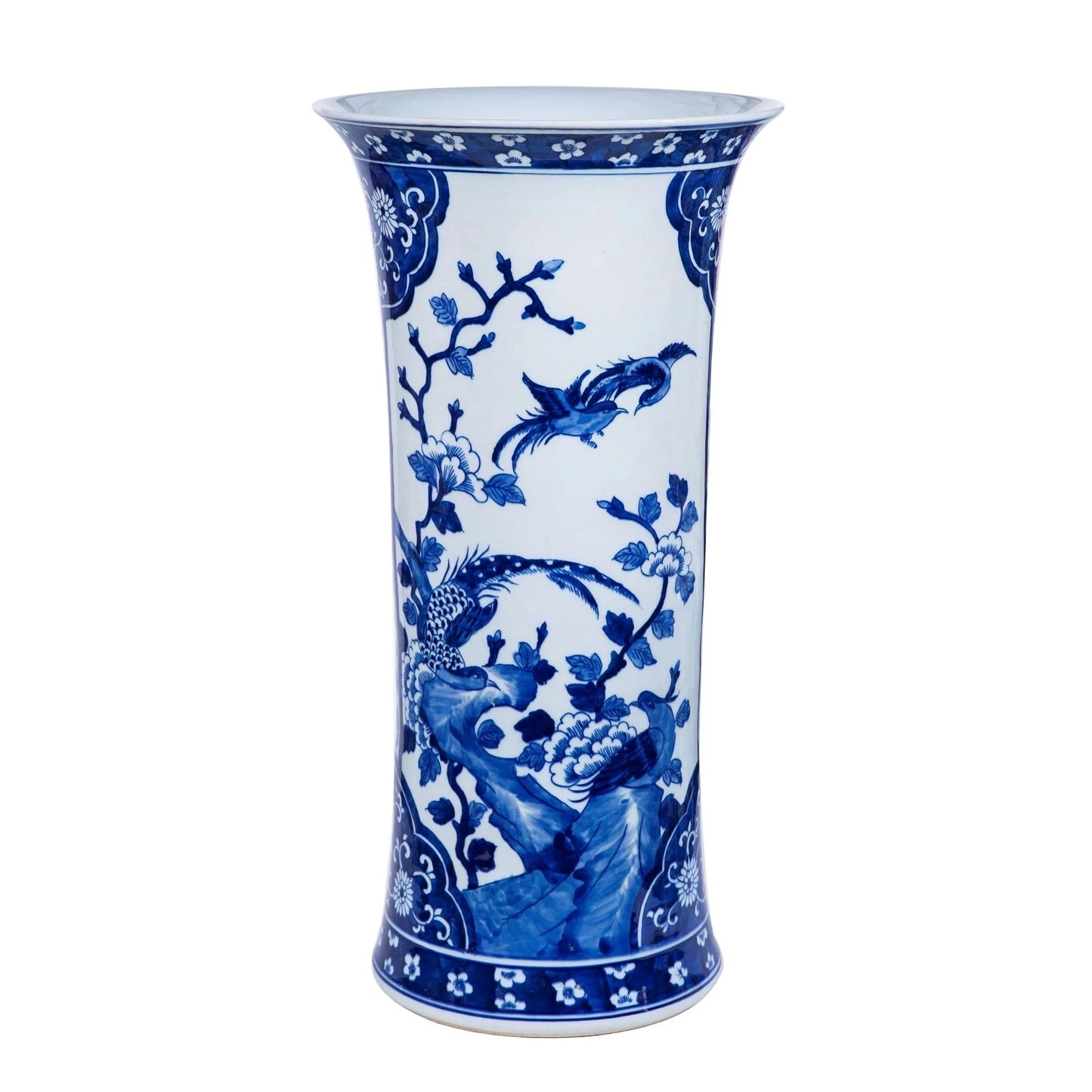 Blue and White Large Pheasant Paneled Vase